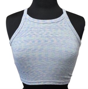 American Eagle Small Space Dye Crop Tank Pastel Rainbow Ribbed Cropped Top